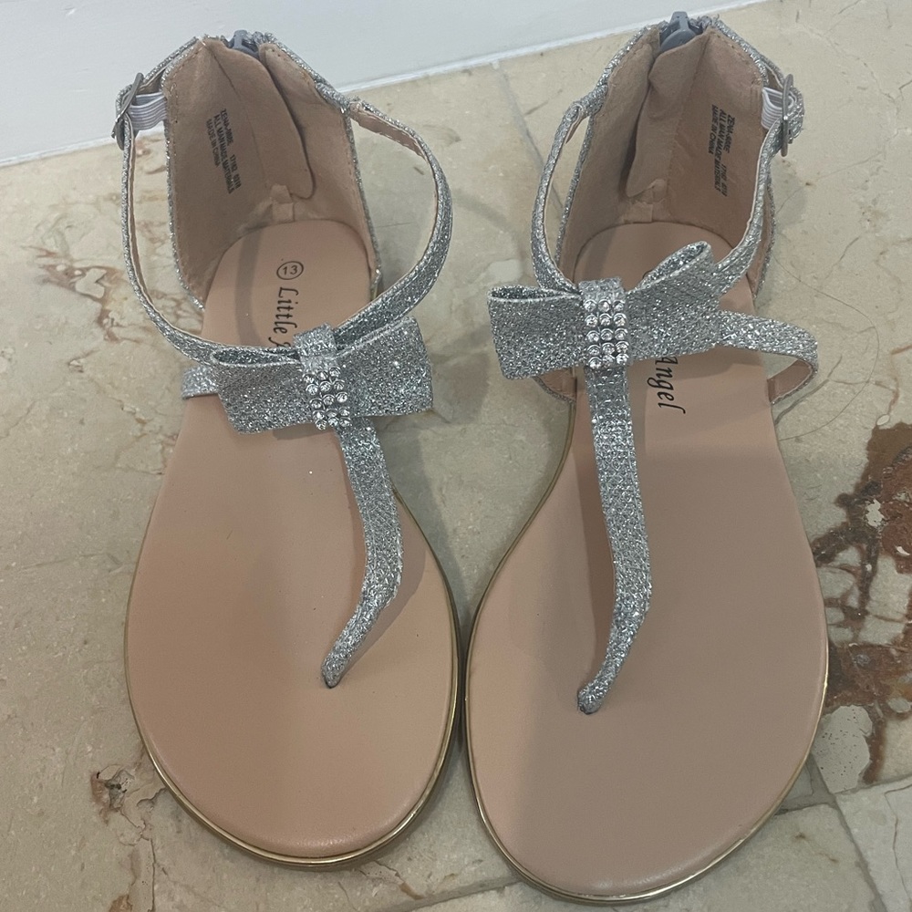 Girls Silver Flat Sandals Size 13